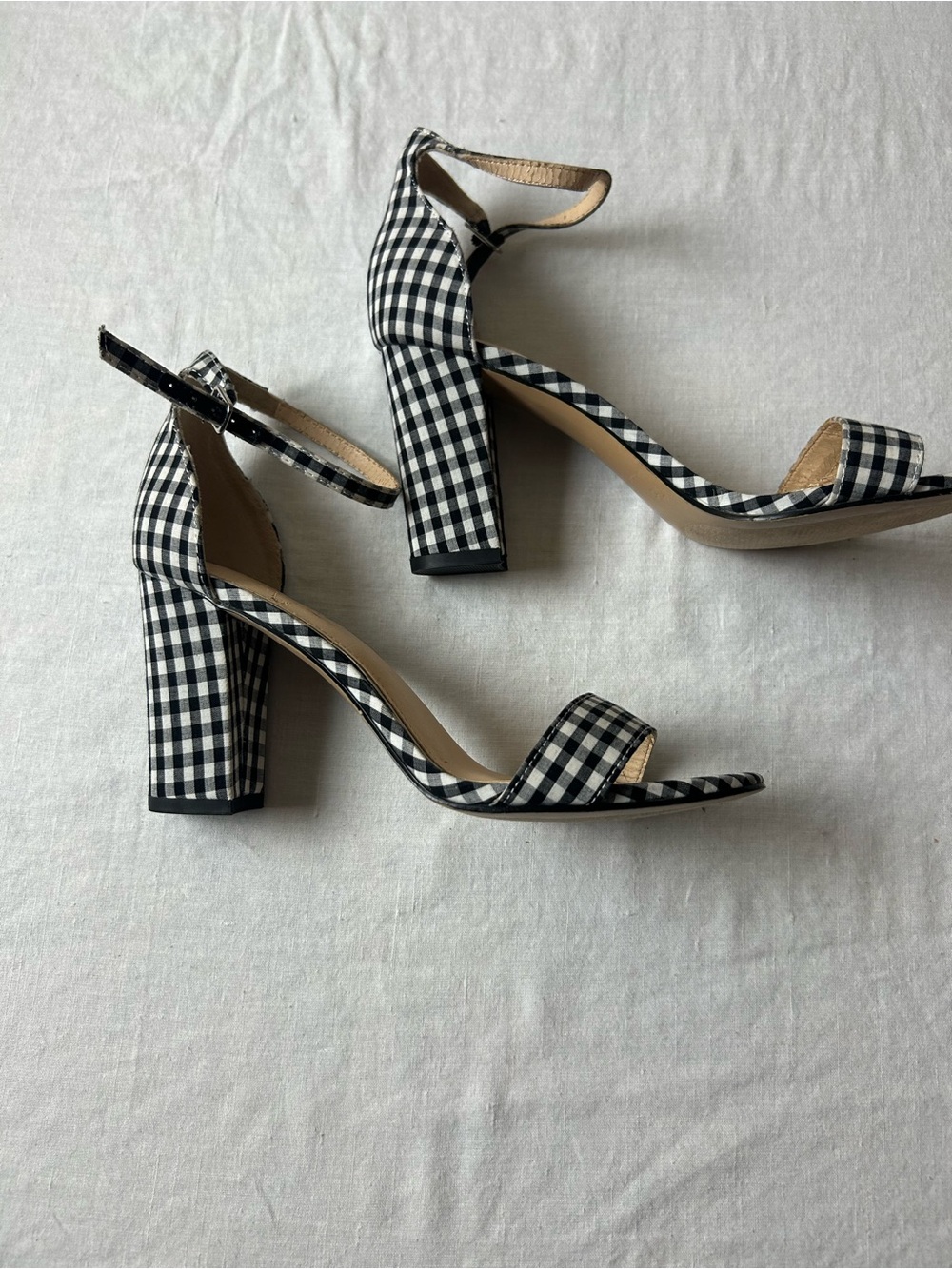 Michael Kors Black and White Gingham Ankle-Strap Block Heels